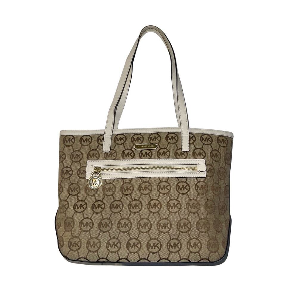 Michael Michael Kors Signature Logo Kempton Canvas Tote Bag Leather Trim
